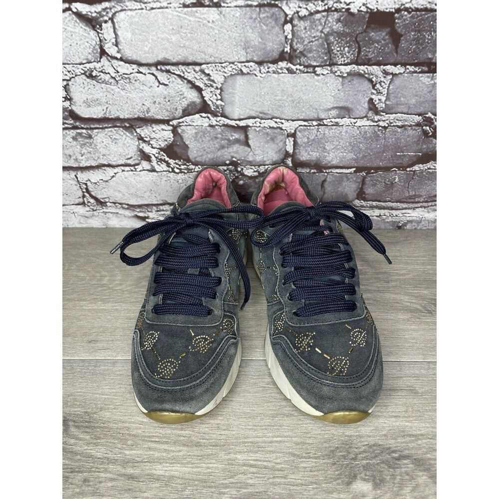 Blumarine Blue Suede Gold Embellished Lace Up Sneakers Women’s Sz 36.5EU/6M US
